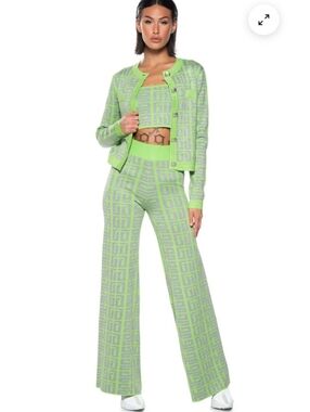 AKIRA Green Knit Two Piece Set Cardigan & Pants Y2K Matching Set Size M